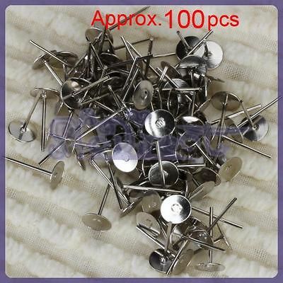 100 Lot 6mm Silver Tone Flat BASE Pad Earring Make DIY Posts Studs