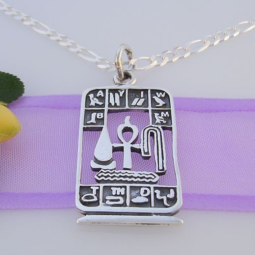 SILVER EGYPTIAN CARTOUCHE PENDANT NECKLACE Pharaoh Scarab STERLING