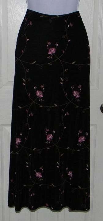 BRIGGS Sz MP M Medium Petite Long Skirt Floral Travel Knit Stretch