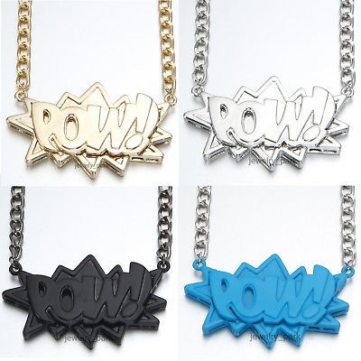 Hip Hop Big Large Size POW Pendant Necklace Long Chain