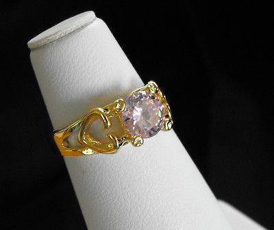 Russian CZ Pink Tourmaline 14k gold overlay heart mother/daughter Ring