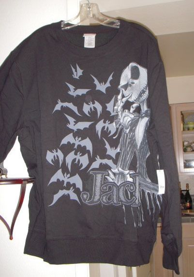 Jack Skellington & Bats Black Sweatshirt Disney Nightmare B4 Christmas