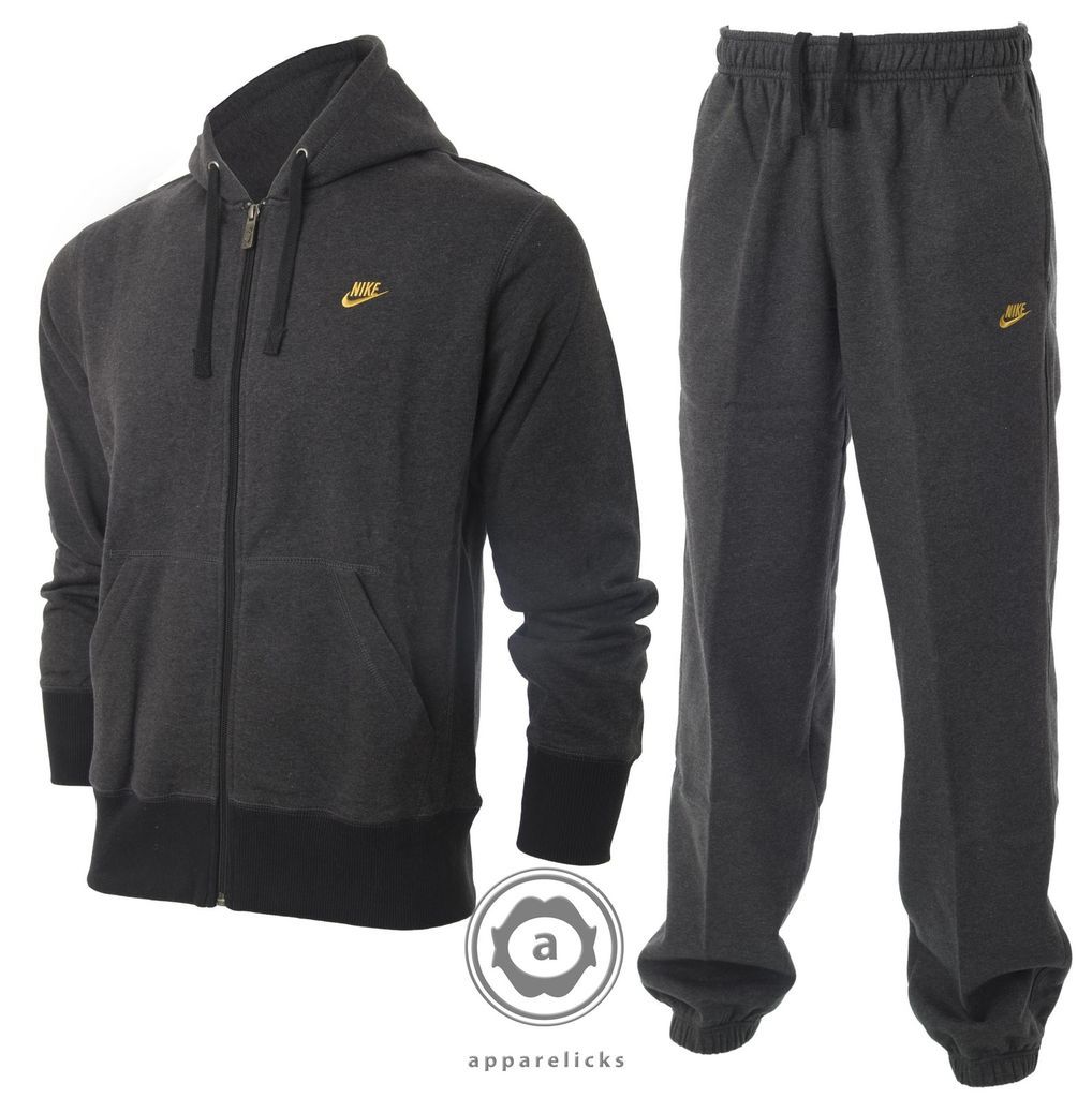 Fleece Tracksuit Full Zip Hooded Jog Suit Cotton Charcoal Gold 372759