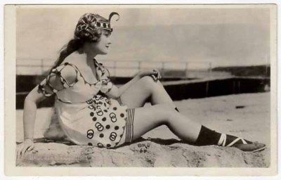 RPPC Flapper Girl @ Beach in Egyptian Headdress