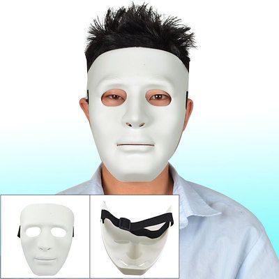 Men Halloween Party Drama Full Face White Plastic Masquerade Costume