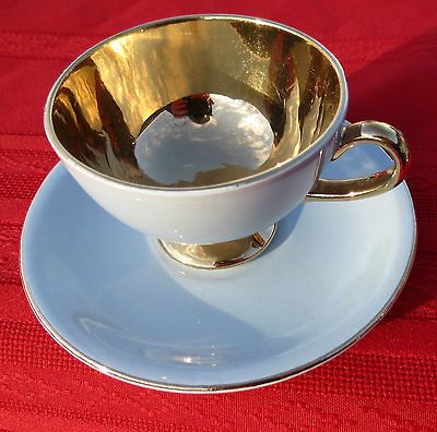 Egersund Norsk Flint Cup & Saucer Set Light Blue & Gold Norway