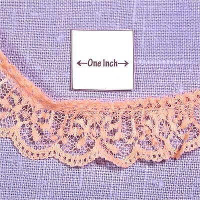 Peach Lace Fabric Trim, Slight Ruffle, 1 & 1/8 wide, By the Yard