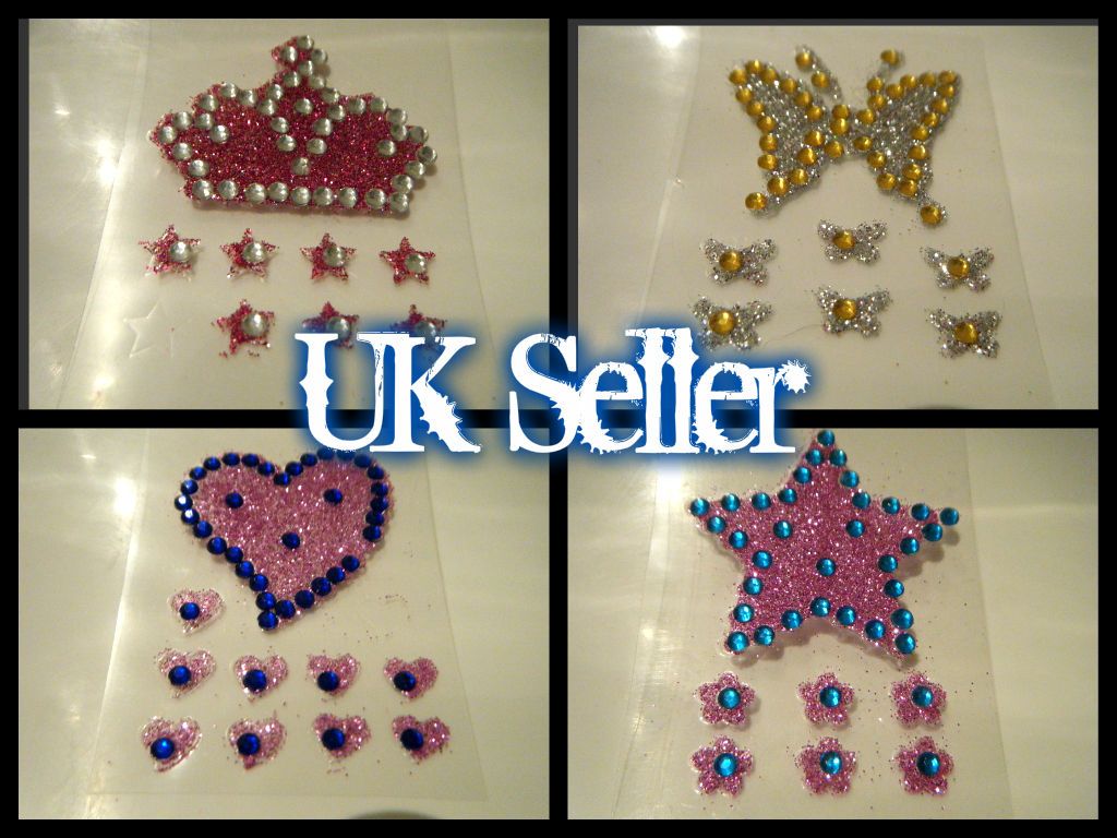 BODY ART TATTOOS VAJAZZLE GEL STICKERS DIAMONTE FLOWERS HEARTS