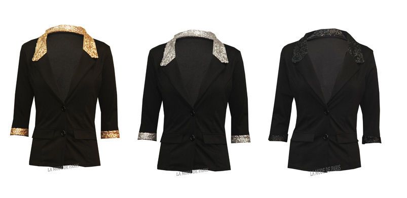 S93 WOMENS SEQUIN TAILORED CROPPED BOYFRINED BLAZER LADIES TIGHT FIT