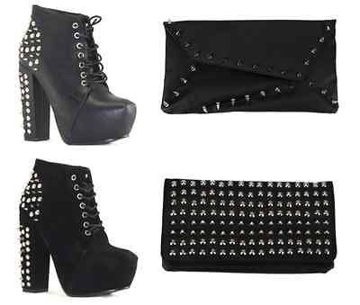 NEW WOMENS SPIKEY STUDDED BLOCK HEEL LADIES ANKLE BOOTS PARTY SHOES UK