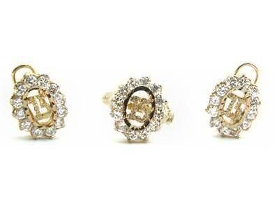 Quinceanera 14K Gold Plated CZ Earrings Ring Set