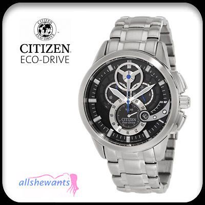 MENS CITIZEN WATCH SILVER W/ GOLD WR100 CHRONOGRAPH  *GLOWS IN DARK