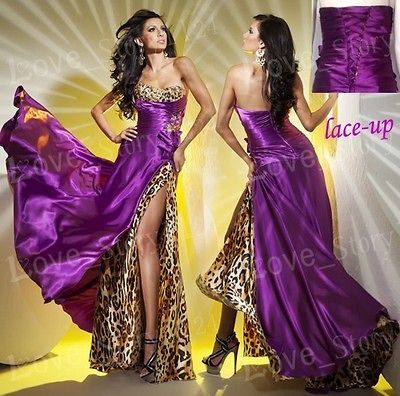 Purple leopard Sexy Bridal Prom Ball Party Formal Occasion Dress