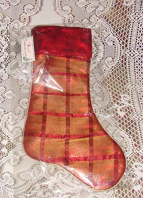 New Metallic Burgundy Gold Rauch Christmas Stocking ~Shabby Elegant