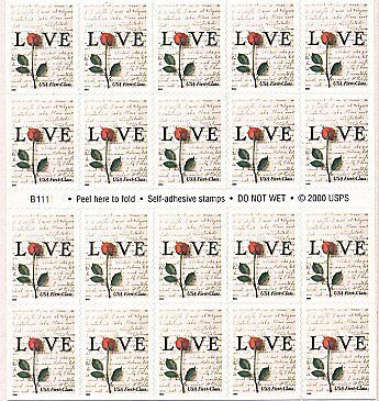 USA 2000 LOVE N/D FIRST CLASS 20 STAMP BOOKLET MNH