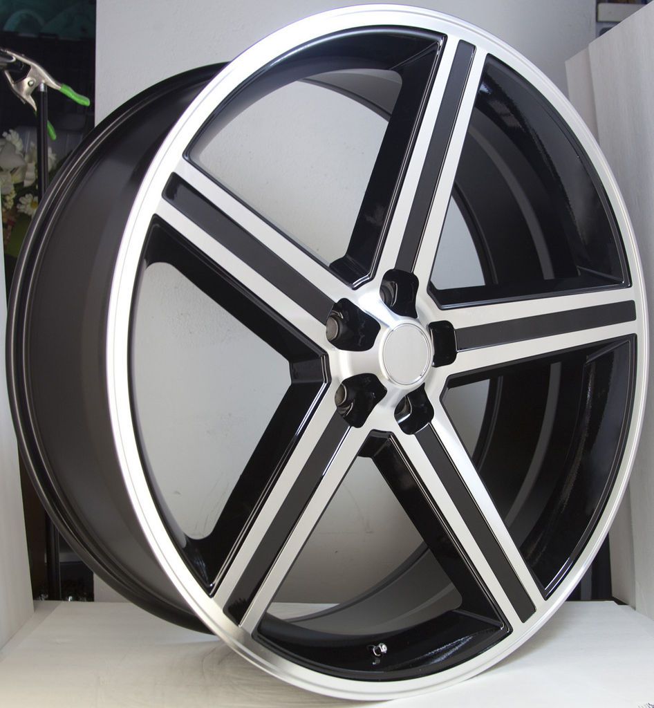 BLACK MACHINED 5 Lug Wheel SET 24x10 IROCS 5x115 Classic CHEVY RIMS