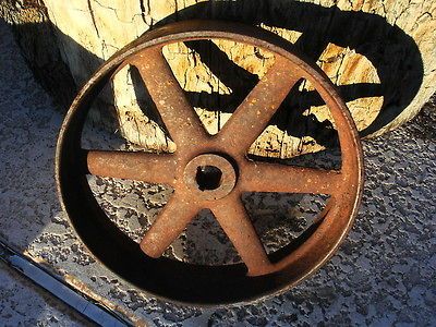 ANTIQUE CAST IRON WHEEL INDUSTRIAL STEEL PULLEY WAGON STEAMPUNK ART