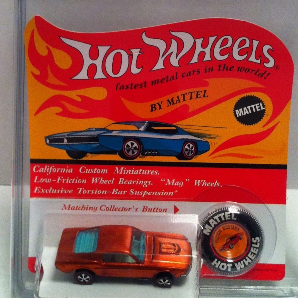 HOT WHEELS REDLINE CUSTOM MUSTANG ORANGE REAR LOUVERED WINDOW BLISTER