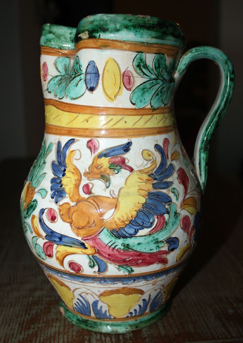 RARE Antique Italian Pitcher Carved Graffito Raffaellesco Italy 100