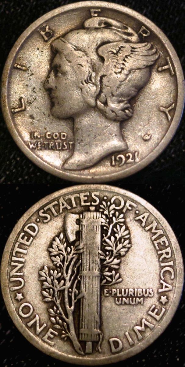 1921 Mercury Silver Dime Keydate Full Rims Back Front Nice