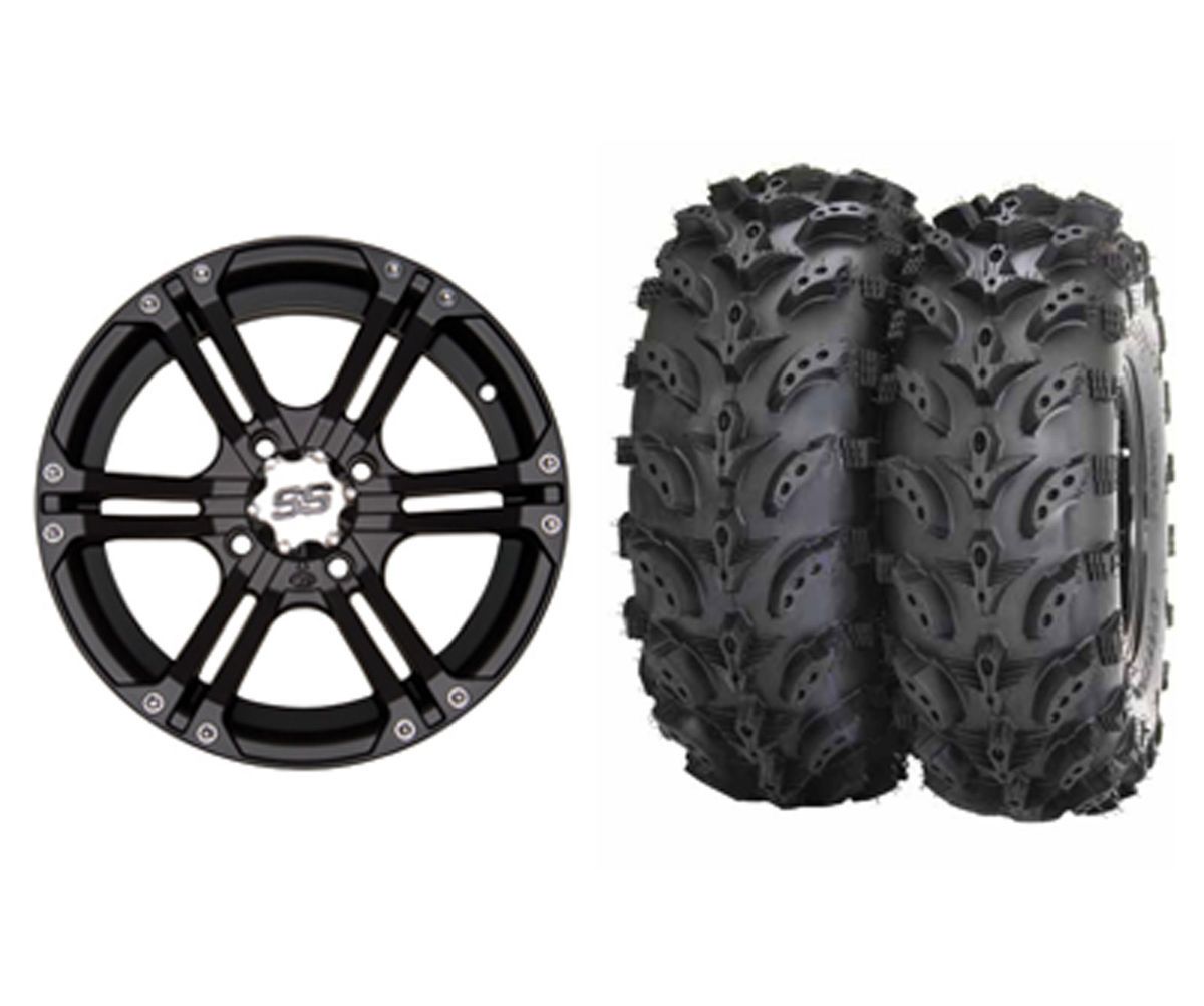 ITP SS212 Black 14 ATV Wheels on 27 Swamp Lite Tires for Polaris