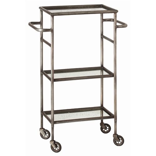 Iron Bar Cart Antique Mirror Wheels Industrial Loft