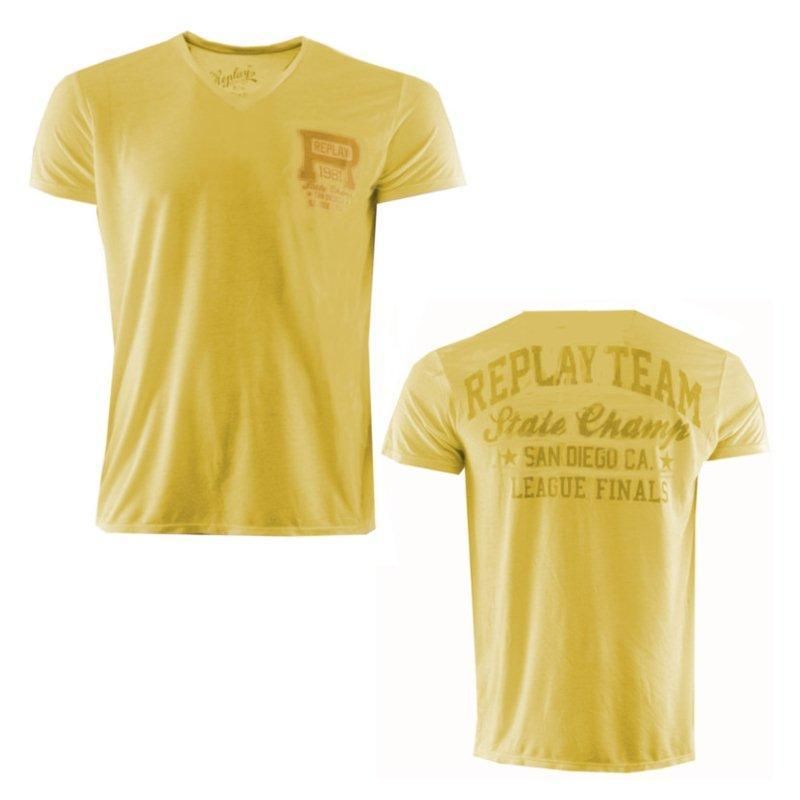 Replay Herren V Neck T Shirt M3038 gelb, altrosa S, M, L, XL, 2XL, 3XL